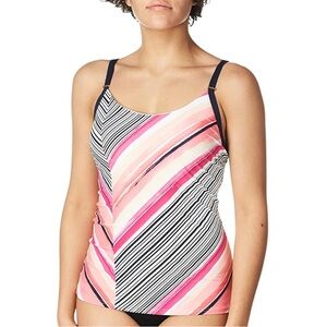 Calvin Klein Tankini Top Diagonal Stripe Pink Black Tummy Control Medium